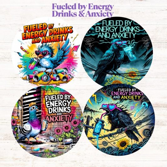 Crow Fueled By Energy Drinks & Anxiety Freshie Cardstock - 2.5"
