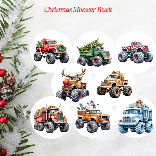 Christmas Monster Truck Freshie Cardstock - 2.5"