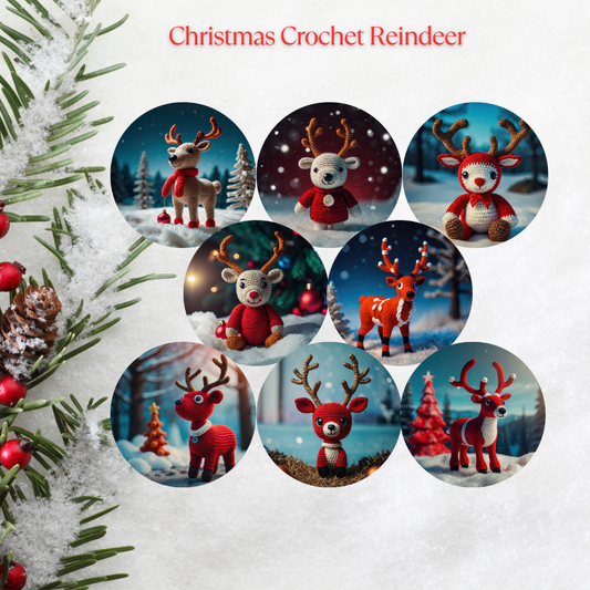 Christmas Crochet Reindeer Christmas Cardstock - 2.5"