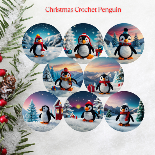 Christmas Crochet Penguin Christmas Cardstock - 2.5"