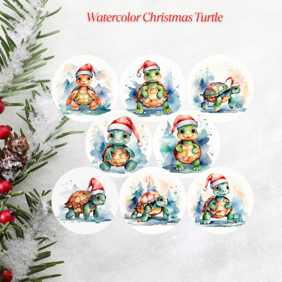 Watercolor Christmas Turtle Christmas Cardstock - 2.5"