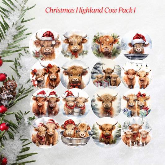 Christmas Highland Cow Pack 1 Christmas Cardstock - 2.5"