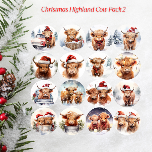 Christmas Highland Cow Pack 2 Christmas Cardstock - 2.5"