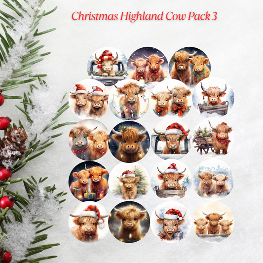Christmas Highland Cow Pack 3 Christmas Cardstock - 2.5"