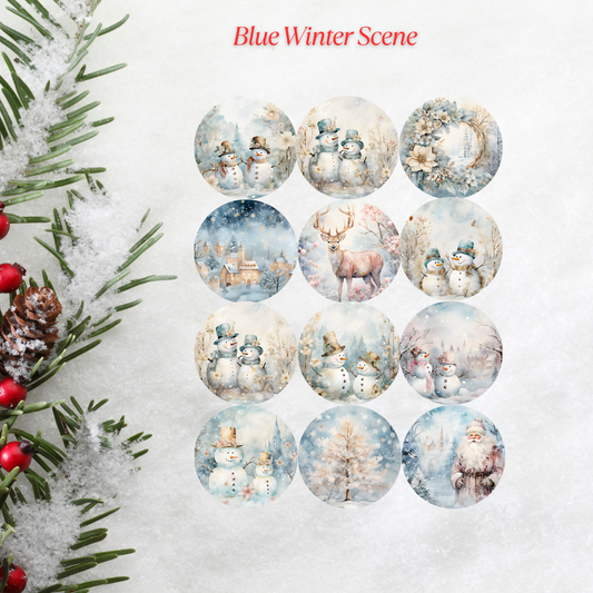Blue Winter Scene Christmas Cardstock - 2.5"