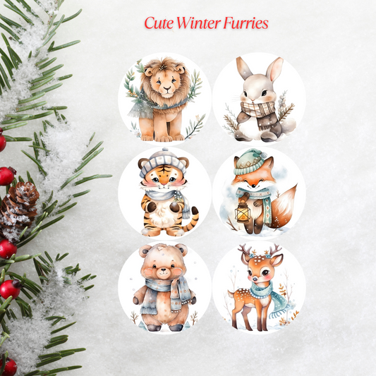 Cute Winter Furries Christmas Cardstock - 2.5"
