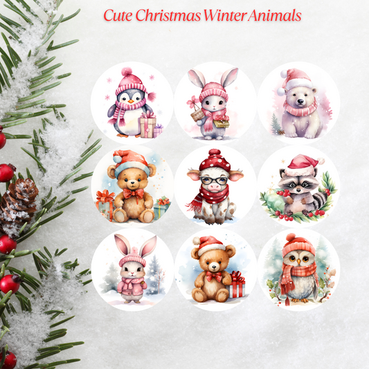 Cute Christmas Winter Animals Christmas Cardstock - 2.5"
