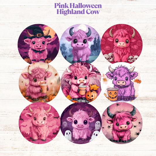Pink Halloween Highland Cow Freshie Cardstock - 2.5"