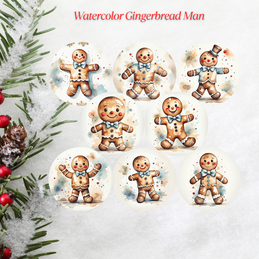 Watercolor Gingerbread Man Christmas Cardstock - 2.5"