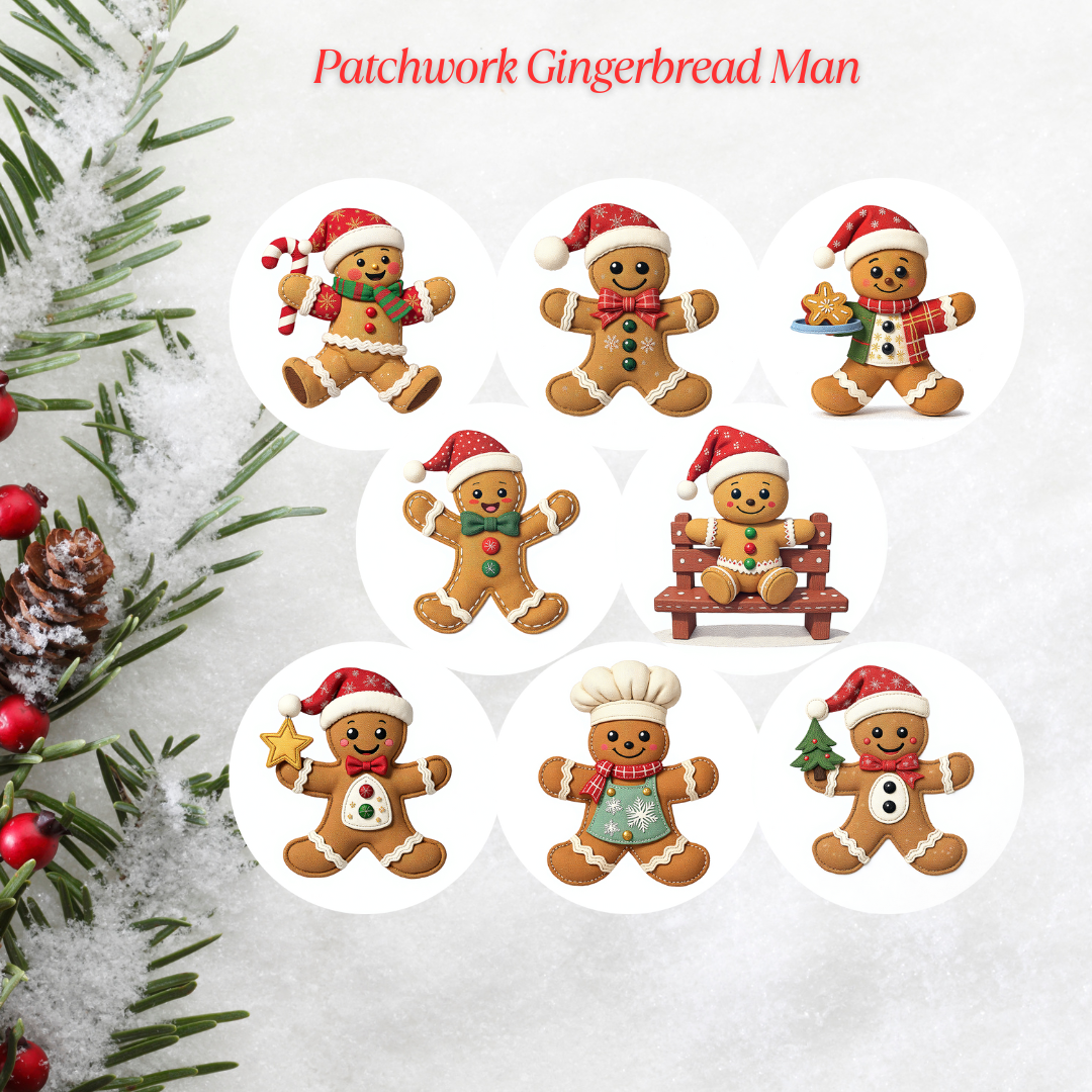 Patchwork Gingerbread Man Christmas Cardstock - 2.5"