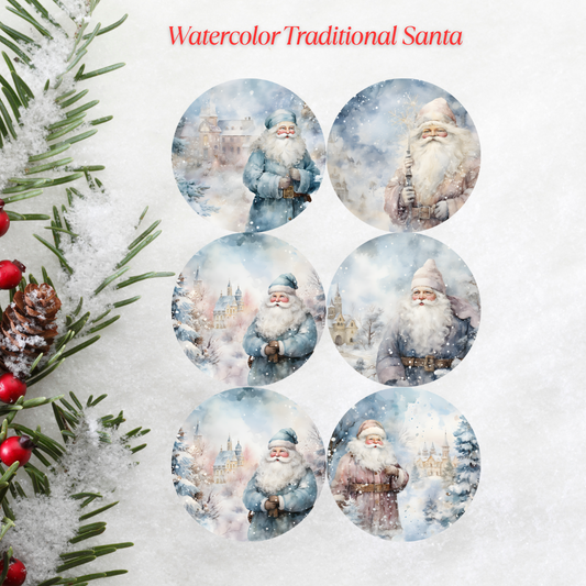 Watercolor Traditional Santa Christmas Cardstock - 2.5"