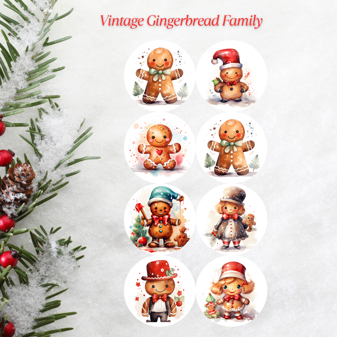 Vintage Gingerbread Family Christmas Cardstock - 2.5"