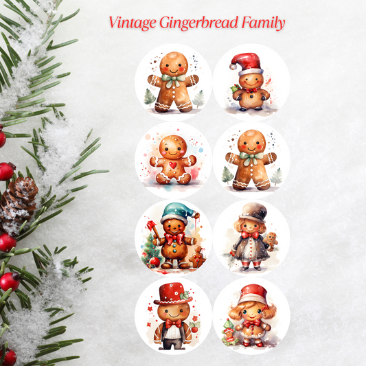 Vintage Gingerbread Family Christmas Cardstock - 2.5"