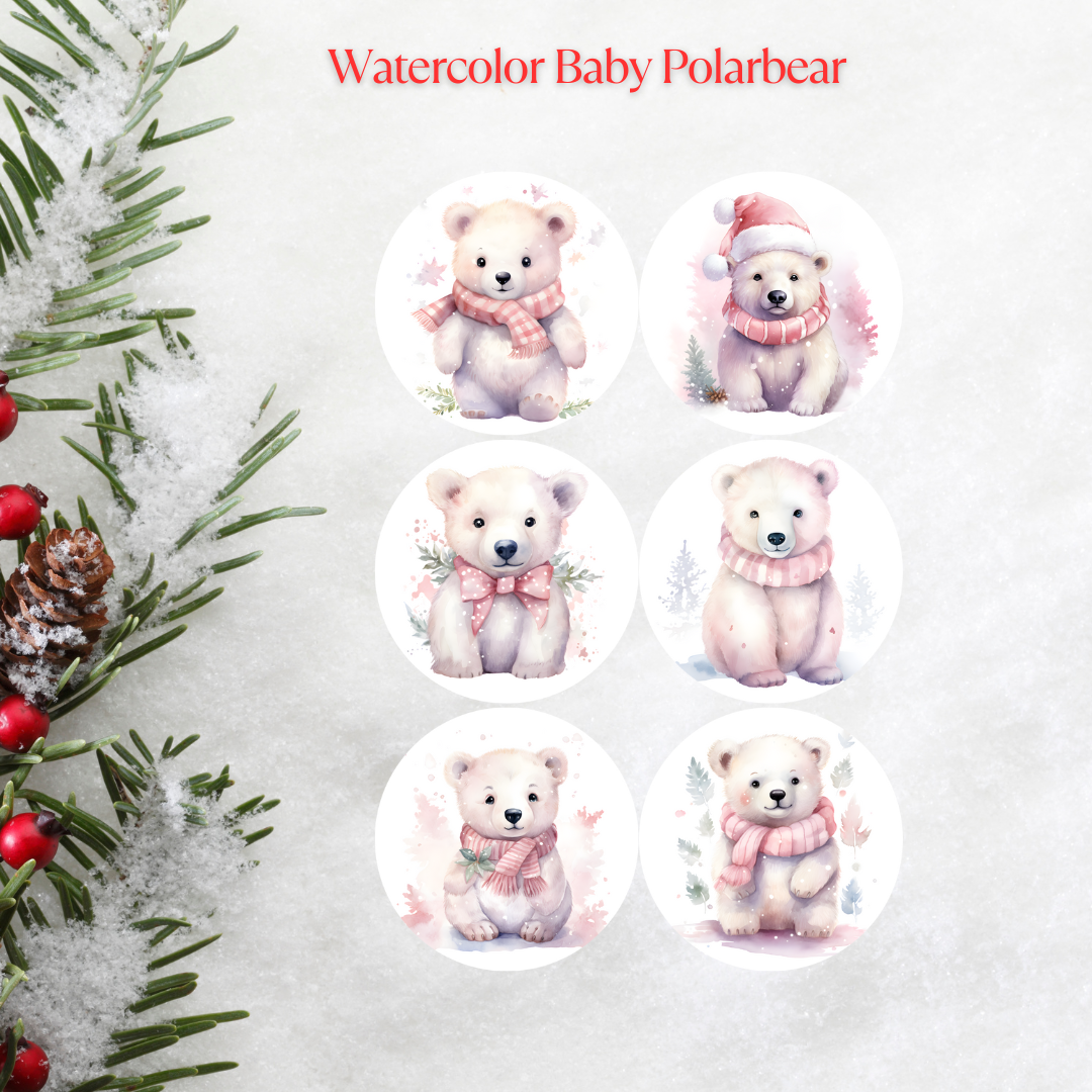 Watercolor Baby Polar Bear Christmas Cardstock - 2.5"