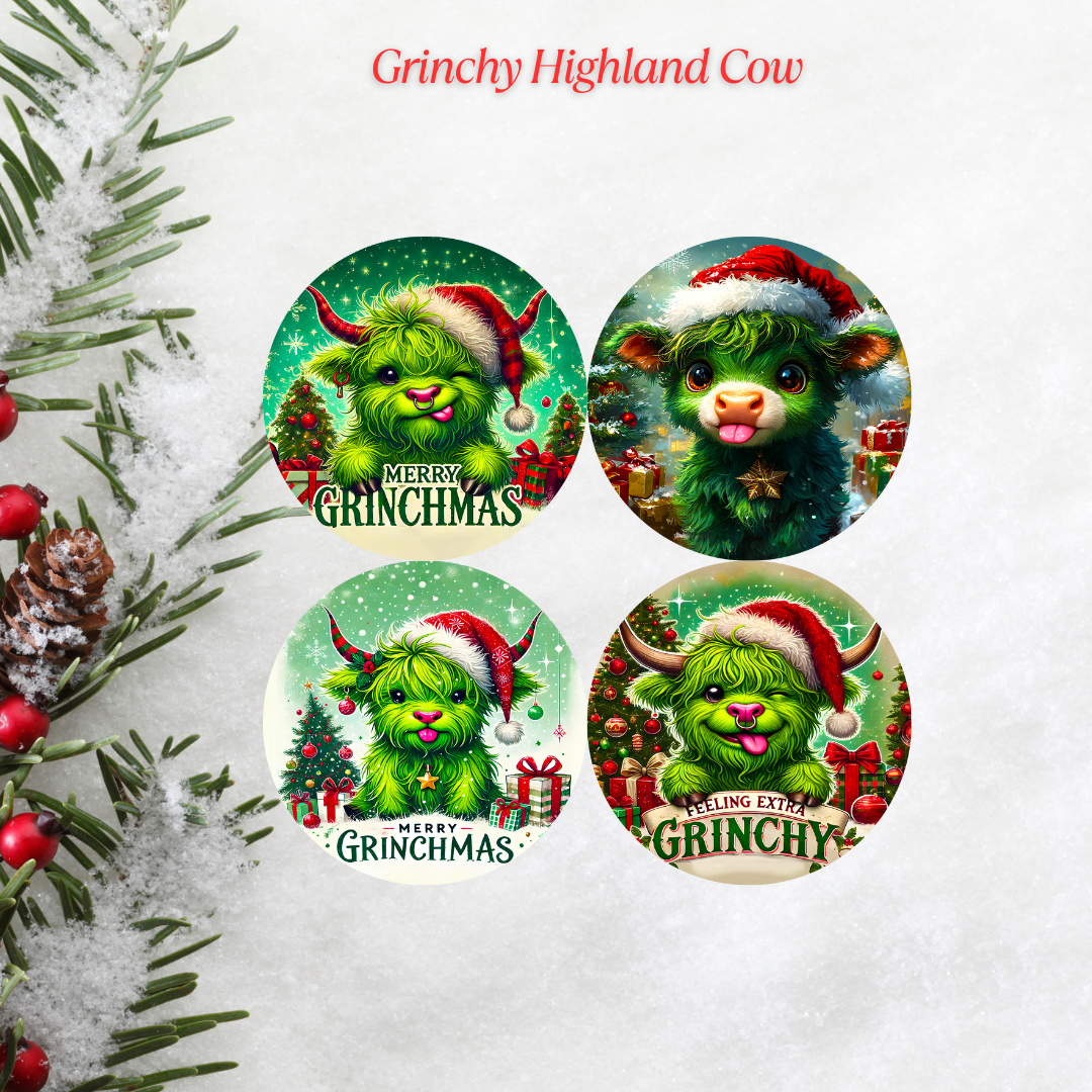 Grinchy Highland Cow Christmas Cardstock - 2.5"
