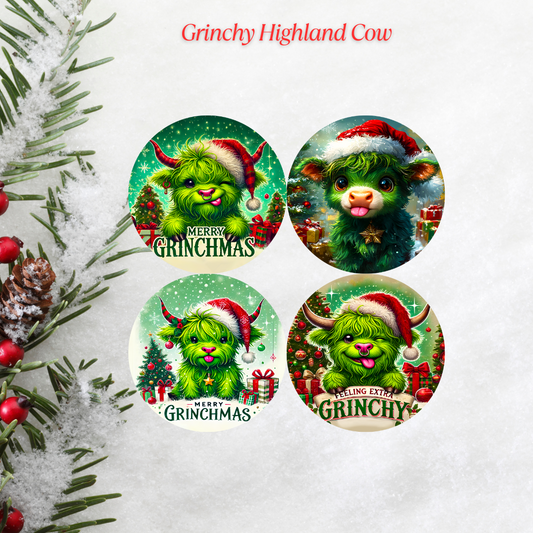 Grinchy Highland Cow Christmas Cardstock - 2.5"
