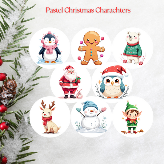 Pastel Christmas Characters Christmas Cardstock - 2.5"
