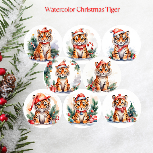 Watercolor Christmas Tiger Christmas Cardstock - 2.5"