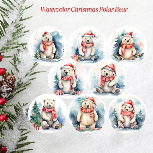 Watercolor Polar Bear Christmas Cardstock - 2.5"