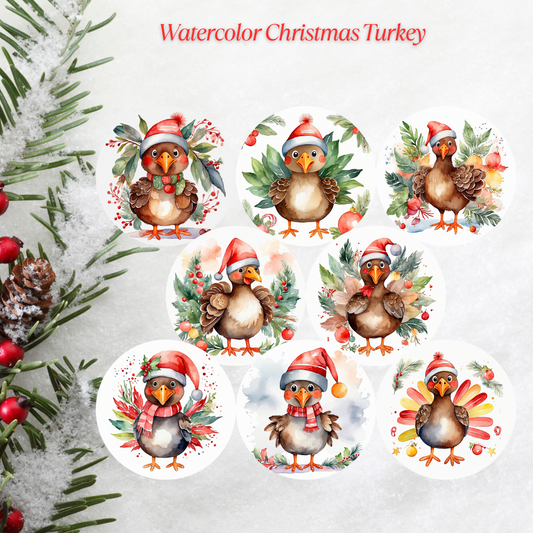 Watercolor Christmas Turkey Christmas Cardstock - 2.5"