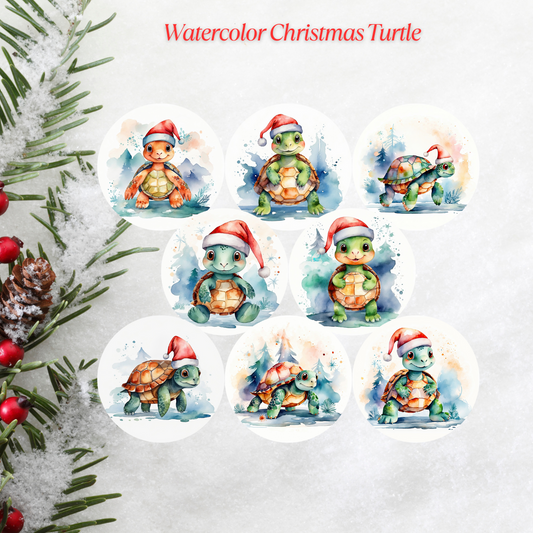 Watercolor Christmas Turtle Christmas Cardstock - 2.5"