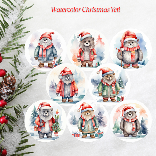Watercolor Christmas Yeti Christmas Cardstock - 2.5"