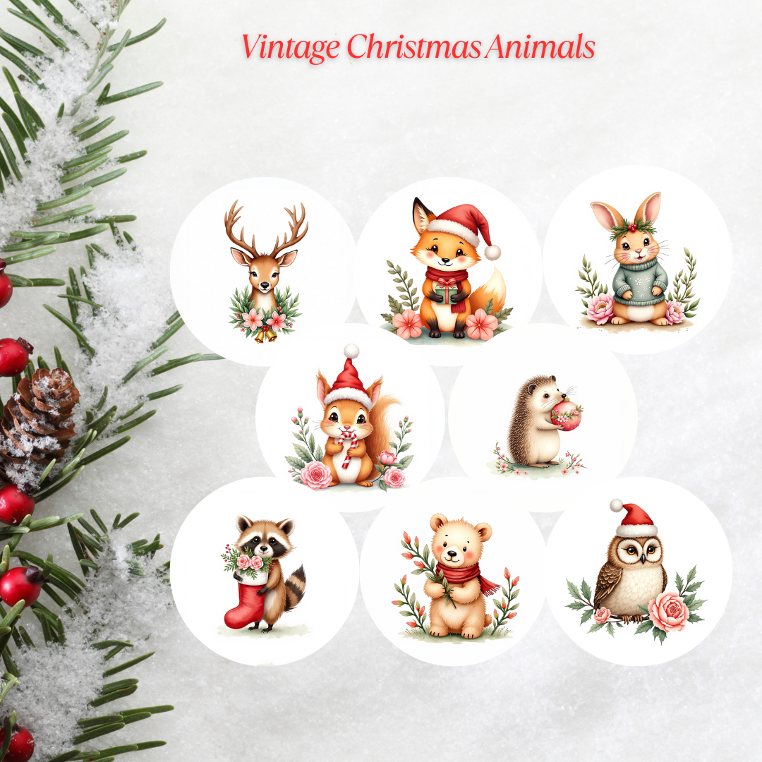 Vintage Christmas Animals Christmas Cardstock - 2.5"