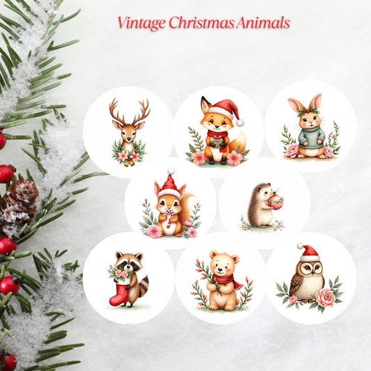 Vintage Christmas Animals Christmas Cardstock - 2.5"