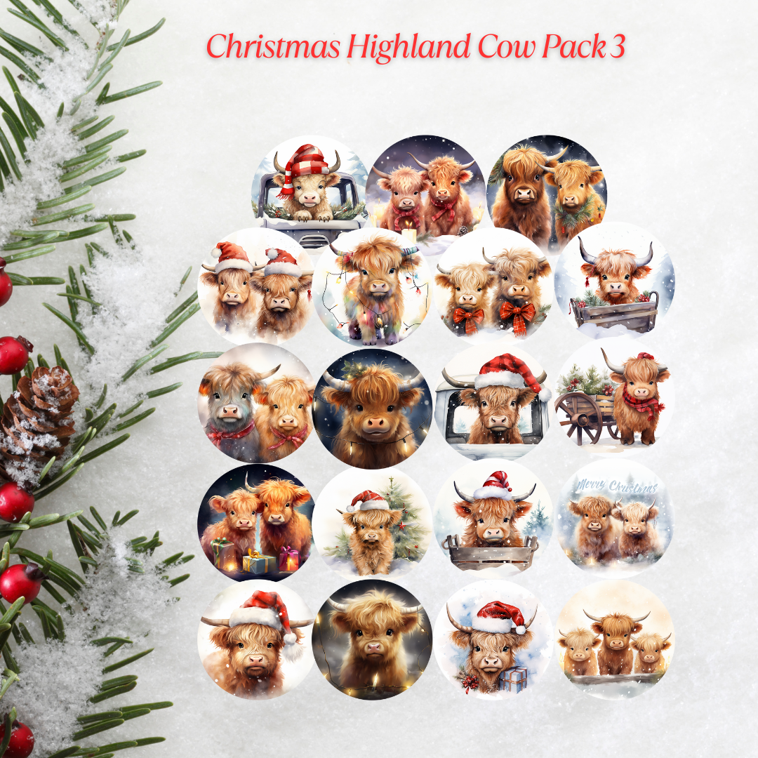 Christmas Highland Cow Pack 3 Christmas Cardstock - 2.5"
