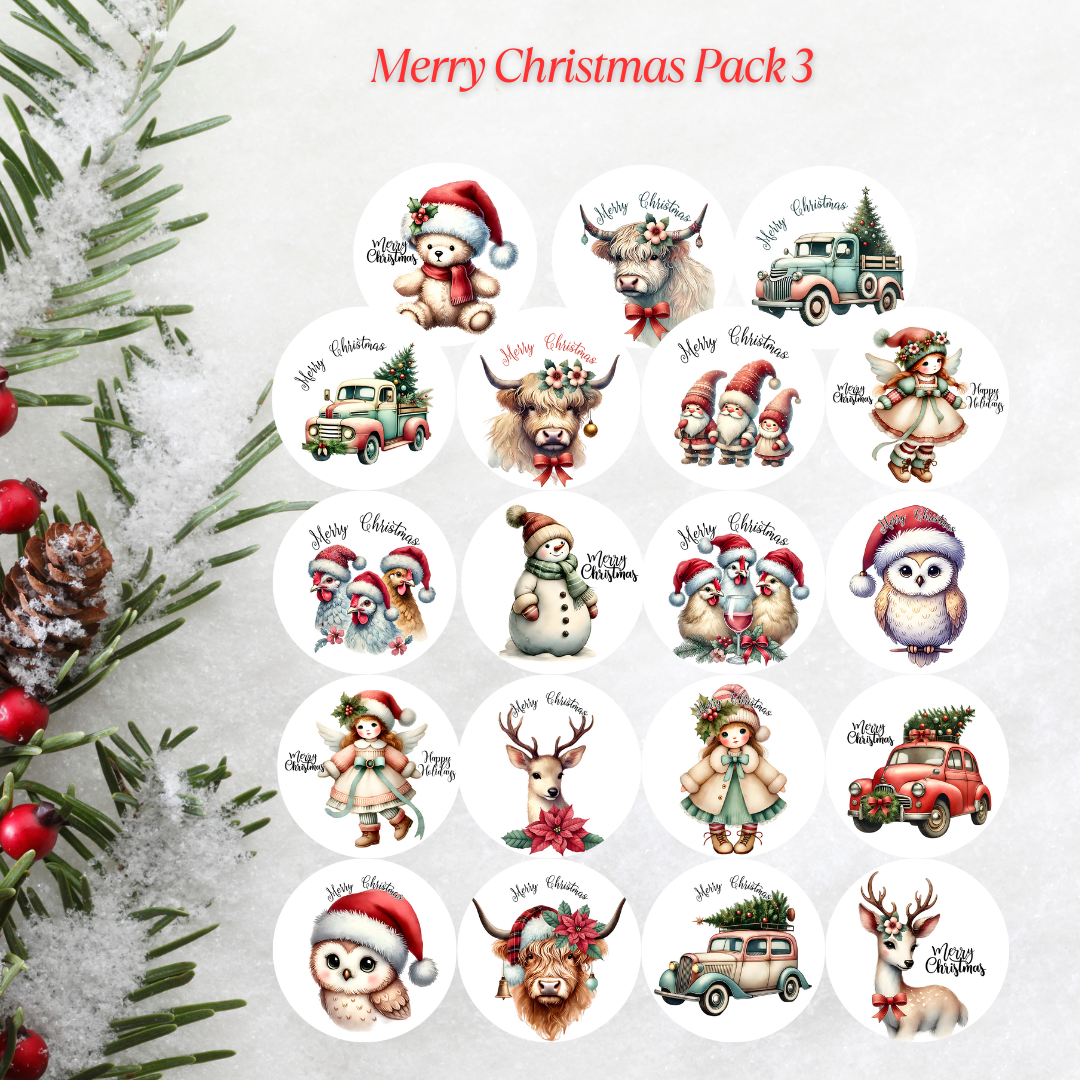 Merry Christmas Pack 3 Christmas Cardstock - 2.5"