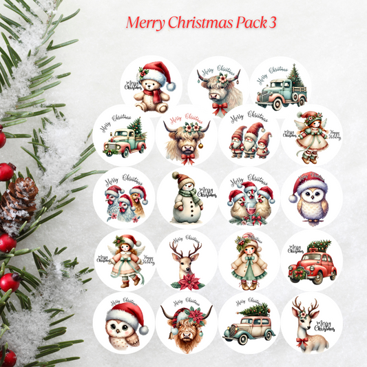 Merry Christmas Pack 3 Christmas Cardstock - 2.5"