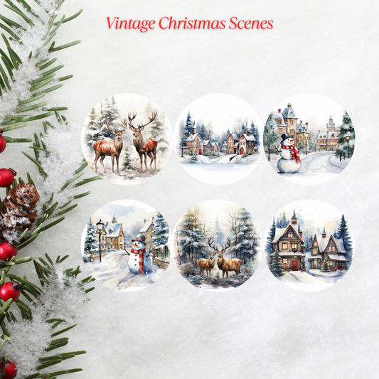 Vintage Christmas Scene Christmas Cardstock - 2.5"