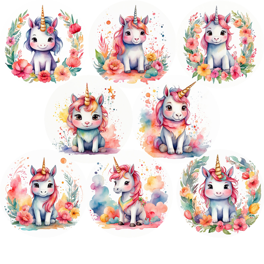 Watercolor Cute Unicorn Cardstock - 2.5"