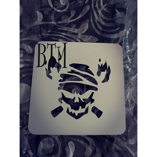 Flaming Skull & Crossbones - Stencil